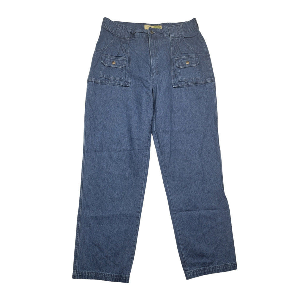 Cabelas Womens Straight Leg Hiker Denim Cargo Pants Solid Blue Size 16
